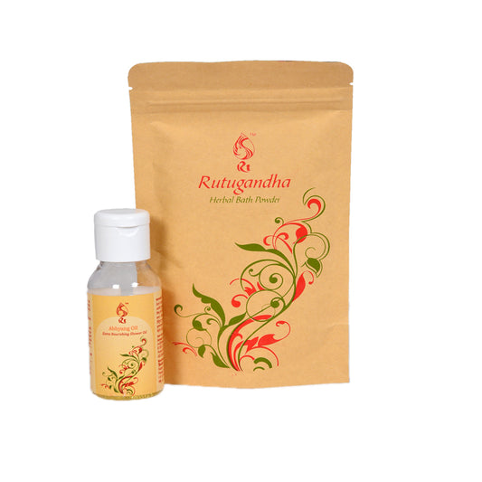 Aromeds Herbal Bath Powder & Massage Oil Combo