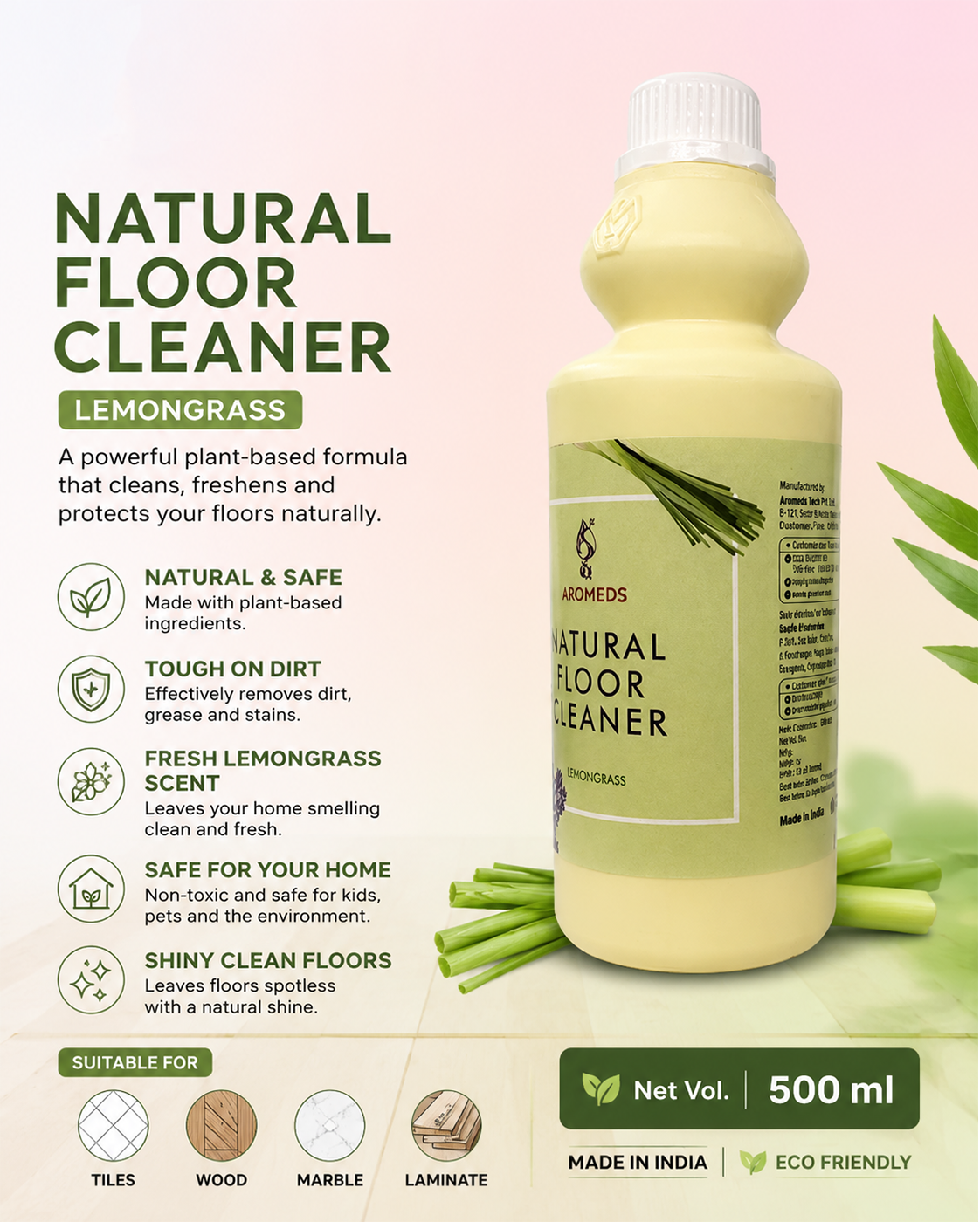 Aromeds natural floor cleaner with lemongrass 1L